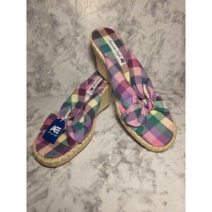 American Eagle Shoes Women Sz 9 Plaid Espadrille Wedge Causal Sandals